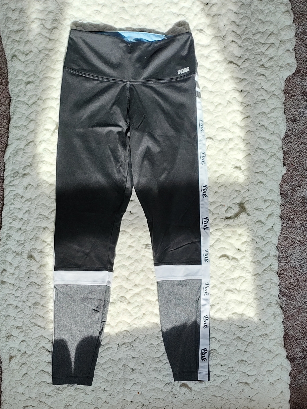 PINK Victoria's Secret Black and Gray Logo Leggings